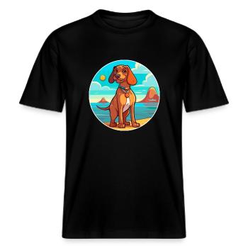 Magyar Agar chien race dessin animé Kawaii Clipart chien -  T-shirt unisexe RELAXED FIT en coton bio - noir - Devant - Alina (178cm) & Michal (187cm)