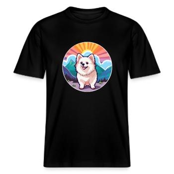 Pommern Deutscher Spitz Hunderasse Karikatur Kawaii W -  RELAXED FIT Unisex Organic T-Shirt - Schwarz - Vorne - Alina (178cm) & Michal (187cm)