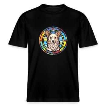 Mudi Hunderasse Buntes Aquarell -  RELAXED FIT Unisex Organic T-Shirt - Schwarz - Vorne - Alina (178cm) & Michal (187cm)