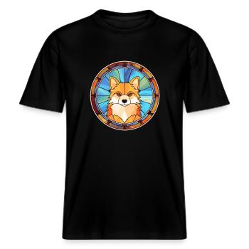 Jouet allemand Spitz chien race vitrail coloré -  T-shirt unisexe RELAXED FIT en coton bio - noir - Devant - Alina (178cm) & Michal (187cm)