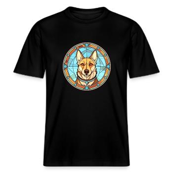 Westsibirische Laika-Hunderasse Buntglasfarbe -  RELAXED FIT Unisex Organic T-Shirt - Schwarz - Vorne - Alina (178cm) & Michal (187cm)
