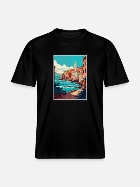 Genova Italia Vintage Travel Poster WPA Souvenir -  Maglietta ecologica Unisex RELAXED FIT - nero