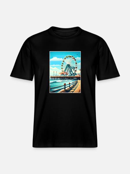 Santa Monica California Vintage Travel Poster WPA -  RELAXED FIT Unisex Organic T-Shirt - black