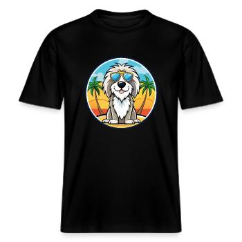 Picardy Sheepdog Breed Cartoon Sunglasses Beach -  RELAXED FIT Unisex Organic T-Shirt - black - Front - Alina (178cm) & Michal (187cm)