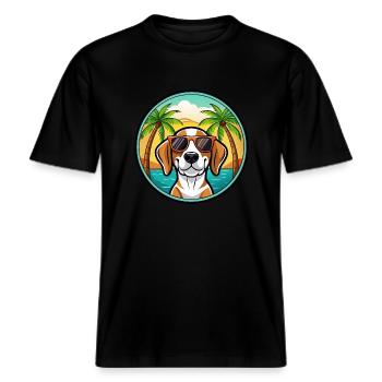 Treeing Walker Coonhound Dog Breed Cartoon Beach -  RELAXED FIT Unisex Organic T-Shirt - black - Front - Alina (178cm) & Michal (187cm)