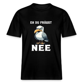 Bevor du fragst nein, Möwe -  RELAXED FIT Unisex Organic T-Shirt - Schwarz - Vorne - Alina (178cm) & Michal (187cm)