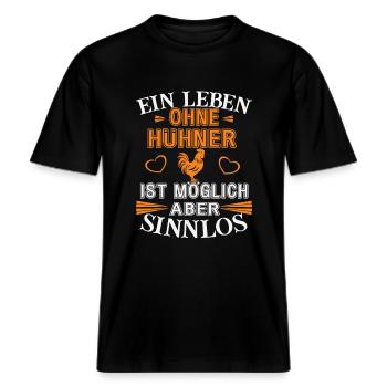 Ein Leben ohne Hühner -  RELAXED FIT Unisex Organic T-Shirt - Schwarz - Vorne - Alina (178cm) & Michal (187cm)