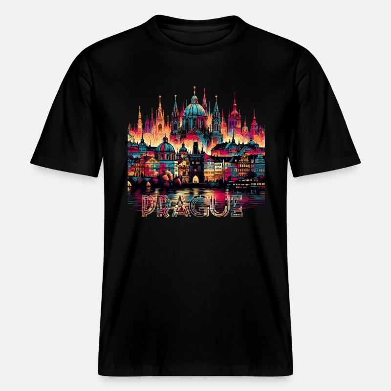 Prague Capitale République tchèque Cadeau -  T-shirt unisexe RELAXED FIT en coton bio - noir