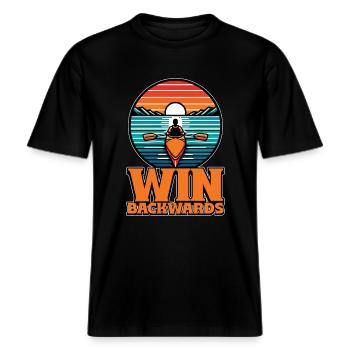 Water Rowing Win Backwards Loves Boating Canoeing -  RELAXED FIT Unisex Organic T-Shirt - Schwarz - Vorne - Alina (178cm) & Michal (187cm)
