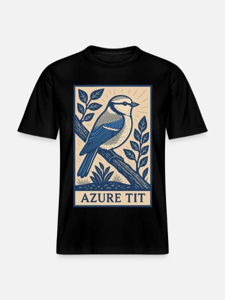 Retro Azurblå Tit Fugl Plakat til Fuglekiggere og Natur L -  Økologisk unisex T-shirt RELAXED FIT - sort