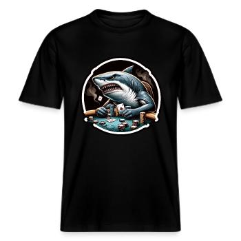 Un requin agressif qui joue au poker. -  T-shirt unisexe RELAXED FIT en coton bio - noir - Devant - Alina (178cm) & Michal (187cm)