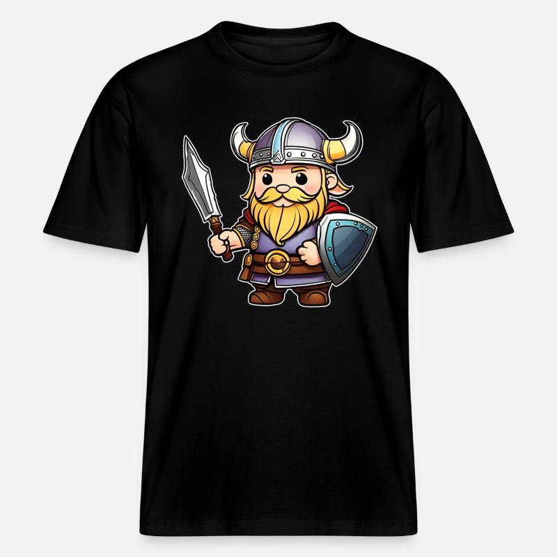 Viking mignon avec épée -  T-shirt unisexe RELAXED FIT en coton bio - noir