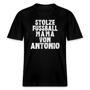 Stolze Fussball Mama von Antonio -  RELAXED FIT Unisex Organic T-Shirt - Schwarz - Vorne - Alina (178cm) & Michal (187cm)