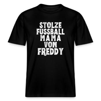 Stolze Fussball Mama von Freddy -  RELAXED FIT Unisex Organic T-Shirt - Schwarz - Vorne - Alina (178cm) & Michal (187cm)