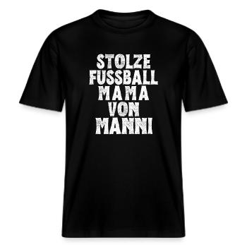 Stolze Fussball Mama von Manni -  RELAXED FIT Unisex Organic T-Shirt - Schwarz - Vorne - Alina (178cm) & Michal (187cm)
