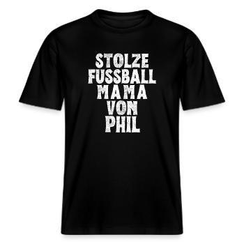 Stolze Fussball Mama von Phil -  RELAXED FIT Unisex Organic T-Shirt - Schwarz - Vorne - Alina (178cm) & Michal (187cm)