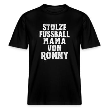 Stolze Fussball Mama von Ronny -  RELAXED FIT Unisex Organic T-Shirt - Schwarz - Vorne - Alina (178cm) & Michal (187cm)