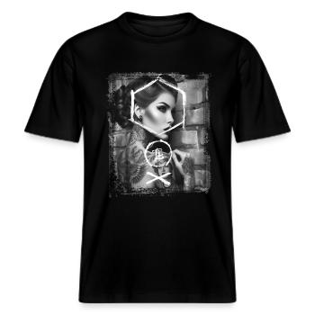 Tatouage Encré Tatoué -  T-shirt unisexe RELAXED FIT en coton bio - noir - Devant - Alina (178cm) & Michal (187cm)