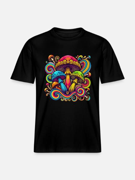 Bunte psychedelische Pilze -  RELAXED FIT Unisex Organic T-Shirt - Schwarz
