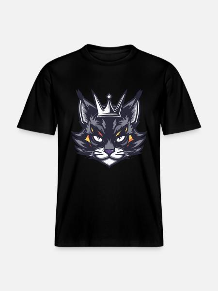 Cat Symbol Head Crown -  RELAXED FIT Unisex Organic T-Shirt - black
