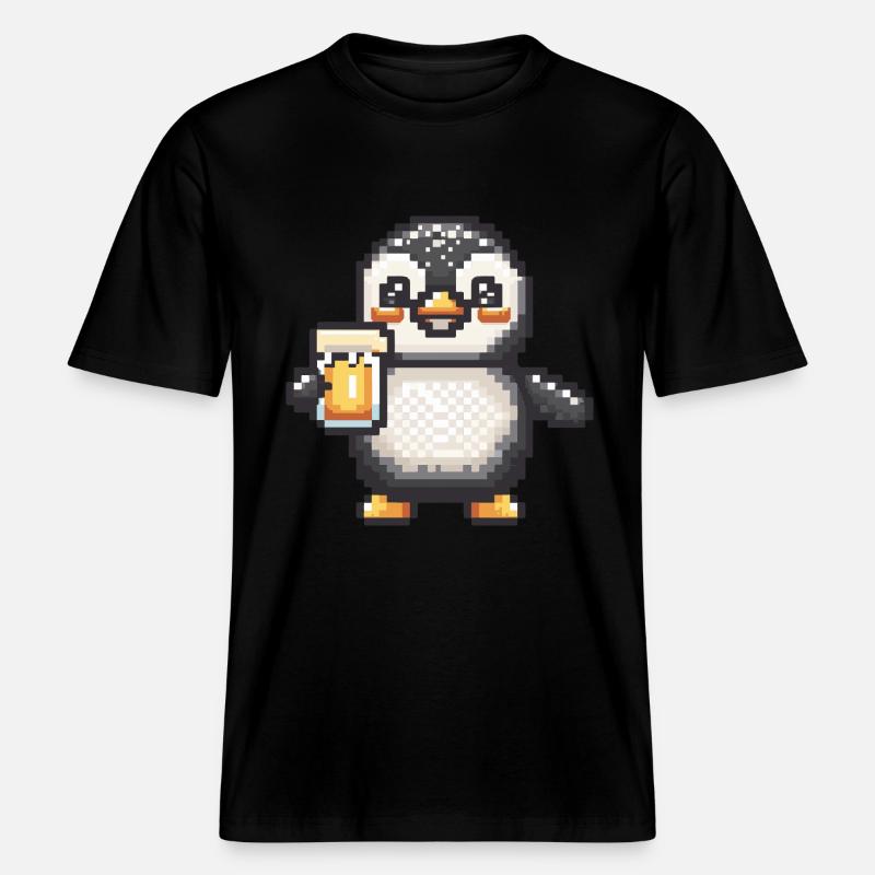 Pingouin bière pixel -  T-shirt unisexe RELAXED FIT en coton bio - noir