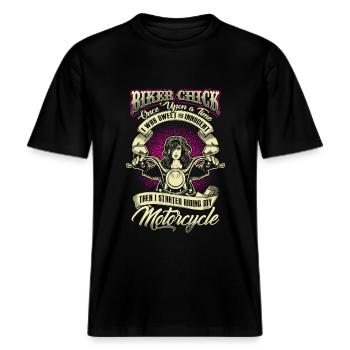 Biker Chick - Once Upon A Time - EN -  RELAXED FIT Unisex Organic T-Shirt - Schwarz - Vorne - Alina (178cm) & Michal (187cm)