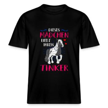 Tinker Pferd -  RELAXED FIT Unisex Organic T-Shirt - Schwarz - Vorne - Alina (178cm) & Michal (187cm)