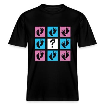 Baby Reveal Baby Ankündigung Gender Reveal -  RELAXED FIT Unisex Organic T-Shirt - Schwarz - Vorne - Alina (178cm) & Michal (187cm)