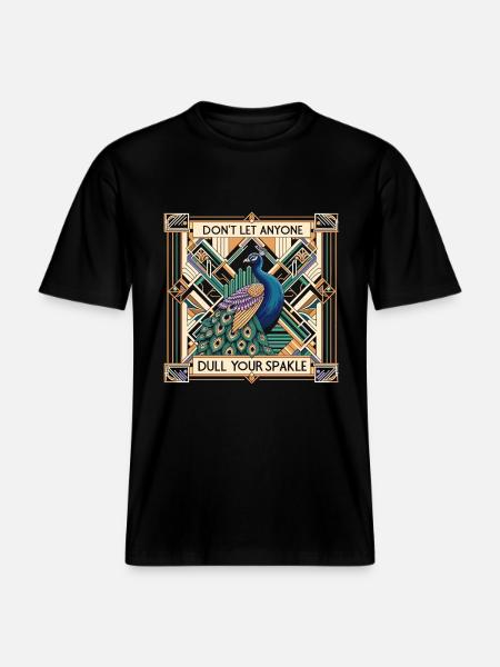 Elégance Art Déco : Fier Paon -  T-shirt unisexe RELAXED FIT en coton bio - noir
