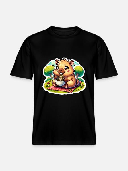 Capybara Ramen Kawaii Anime - RELAXED FIT Unisex Organic T-Shirt - black