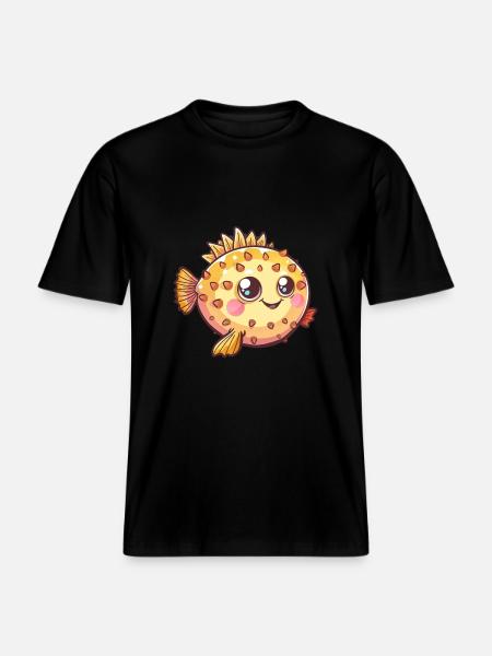 Mignon poisson-globe adorable sourire - T-shirt unisexe RELAXED FIT en coton bio - noir