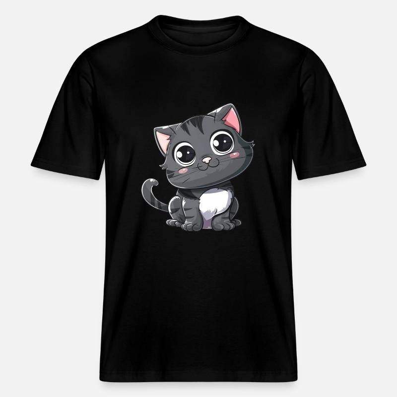 Chaton Gris Mignon Grands Yeux -  T-shirt unisexe RELAXED FIT en coton bio - noir