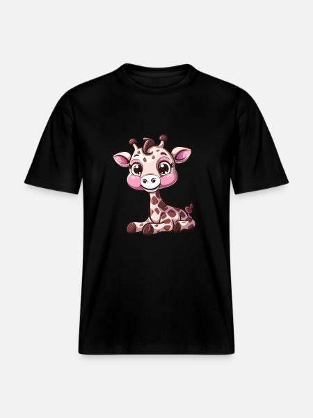 Cute giraffe with big eyes -  RELAXED FIT Unisex Organic T-Shirt - black