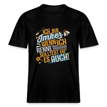 Imker -  RELAXED FIT Unisex Organic T-Shirt - Schwarz - Vorne - Alina (178cm) & Michal (187cm)
