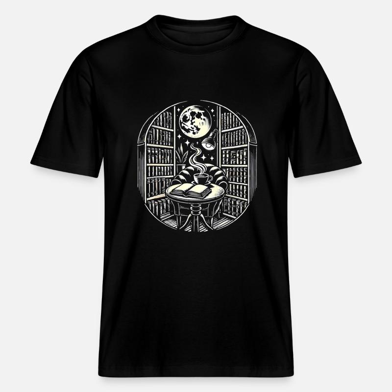 Mitternachtskaffee Bücher Tattoo Kunst -  RELAXED FIT Unisex Organic T-Shirt - Schwarz