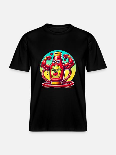 Muscular Ketchup Bottle Flexing -  RELAXED FIT Unisex Organic T-Shirt - black
