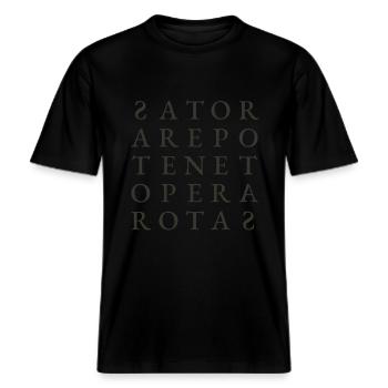 SATOR AREPO TENET OPERA ROTAS -  RELAXED FIT Unisex Organic T-Shirt - black - Front - Alina (178cm) & Michal (187cm)