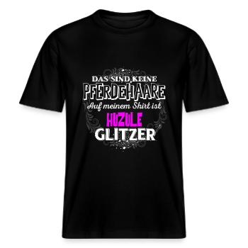 HUZULE - Glitzer -  RELAXED FIT Unisex Organic T-Shirt - Schwarz - Vorne - Alina (178cm) & Michal (187cm)