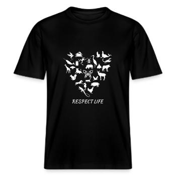Tier Tierschutz Tierliebe Tierfreund Geschenk -  RELAXED FIT Unisex Organic T-Shirt - Schwarz - Vorne - Alina (178cm) & Michal (187cm)