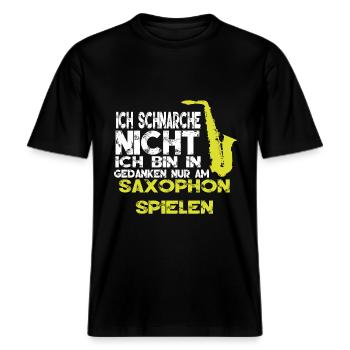Saxophon Schnarchen -  RELAXED FIT Unisex Organic T-Shirt - Schwarz - Vorne - Alina (178cm) & Michal (187cm)
