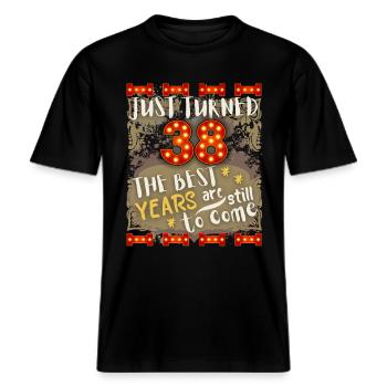 38. Geburtstag 38 Jahre alt Vintage-Design, Spruch -  RELAXED FIT Unisex Organic T-Shirt - Schwarz - Vorne - Alina (178cm) & Michal (187cm)