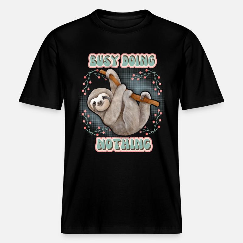 Faultier, Sloth, lustiger Spruch Doing-Nothing -  RELAXED FIT Unisex Organic T-Shirt - Schwarz