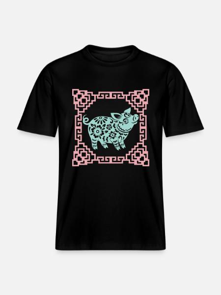 Grisens år, kinesiskt horoskop Kina -  Unisex ekologisk T-shirt med avslappnad passform - svart