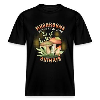 Waldpilze, Pilze, lustiger Spruch -  RELAXED FIT Unisex Organic T-Shirt - Schwarz - Vorne - Alina (178cm) & Michal (187cm)