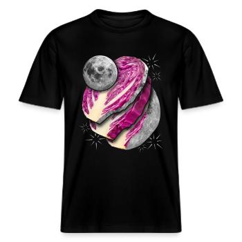 Surréalisme, pleine lune en tranches, chou rouge -  T-shirt unisexe RELAXED FIT en coton bio - noir - Devant - Alina (178cm) & Michal (187cm)