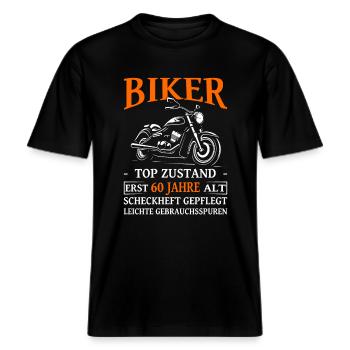 Motorradfahrer & Biker 60. Geburtstag -  RELAXED FIT Unisex Organic T-Shirt - Schwarz - Vorne - Alina (178cm) & Michal (187cm)