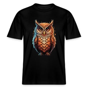 Reale Eule: Einzigartig für Eulenliebhaber -  RELAXED FIT Unisex Organic T-Shirt - Schwarz - Vorne - Alina (178cm) & Michal (187cm)