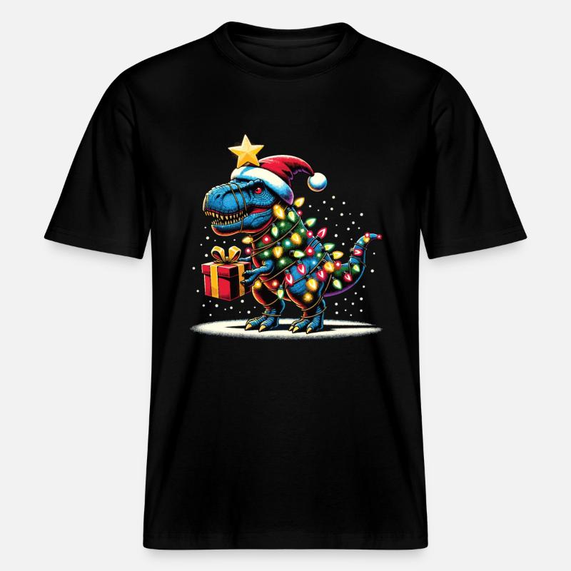Tree Rex - Dino mit Weihnachtslichtern -  RELAXED FIT Unisex Organic T-Shirt - Schwarz