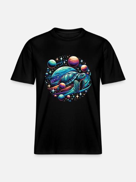 Astronomical Turtle: Planetary Adventure - RELAXED FIT Unisex Organic T-Shirt - black