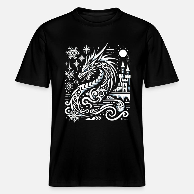 Eisdrache im Schneeglanz - RELAXED FIT Unisex Organic T-Shirt - Schwarz